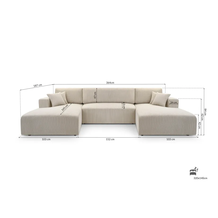 Wohnlandschaft PULA-U Cord Schlafsofa